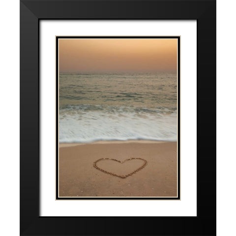 Sand writing - Heart shape drawn on beach Black Modern Wood Framed Art Print with Double Matting by Frank, Assaf