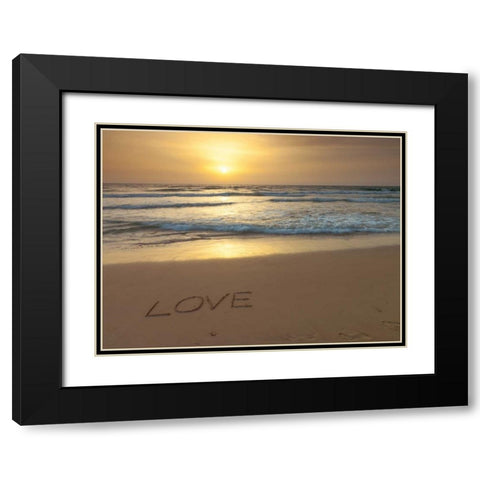 Sand writing - Word Love written on beach Black Modern Wood Framed Art Print with Double Matting by Frank, Assaf
