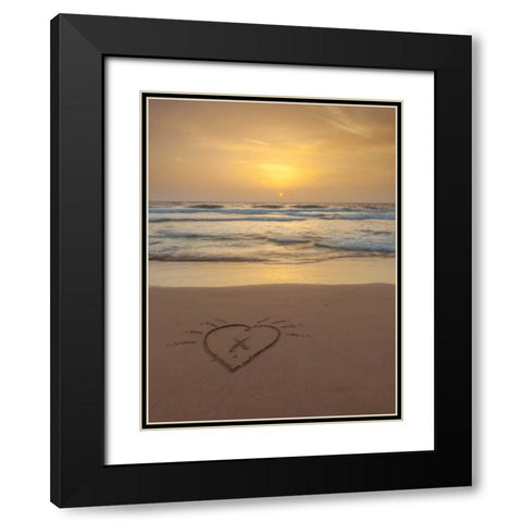 Sand writing - Heart shape drawn on the beach Black Modern Wood Framed Art Print with Double Matting by Frank, Assaf