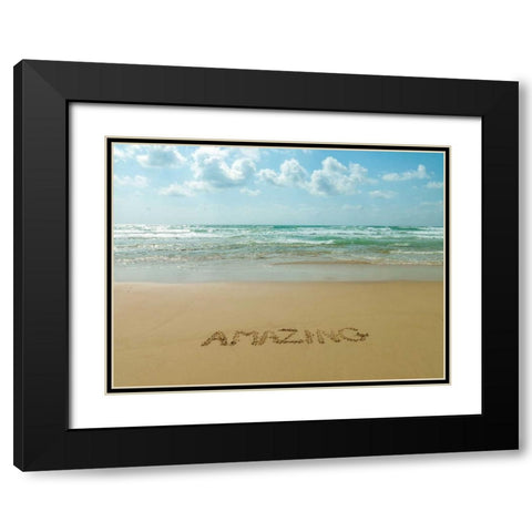 Word Amazing written in sand on the beach Black Modern Wood Framed Art Print with Double Matting by Frank, Assaf