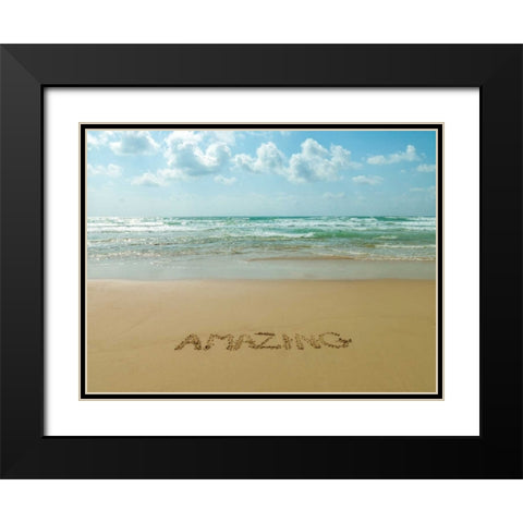 Word Amazing written in sand on the beach Black Modern Wood Framed Art Print with Double Matting by Frank, Assaf