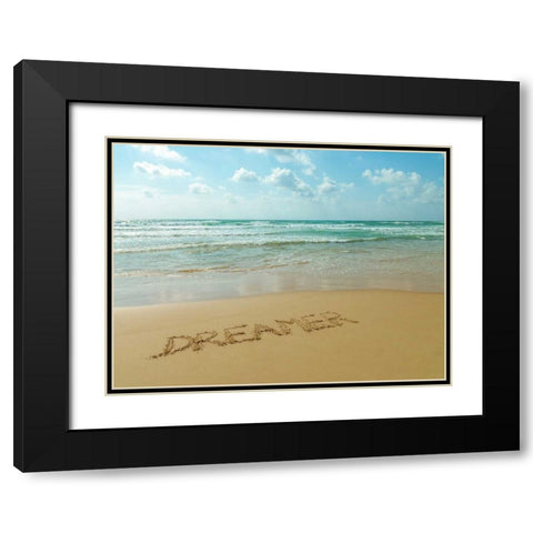 Word Dreamer written in sand on the beach Black Modern Wood Framed Art Print with Double Matting by Frank, Assaf