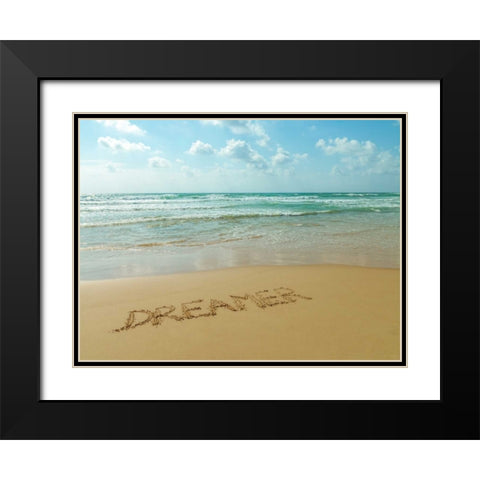 Word Dreamer written in sand on the beach Black Modern Wood Framed Art Print with Double Matting by Frank, Assaf