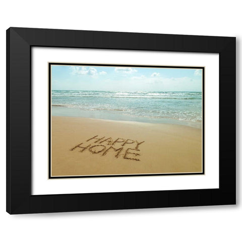 Happy Home written in sand on the beach Black Modern Wood Framed Art Print with Double Matting by Frank, Assaf