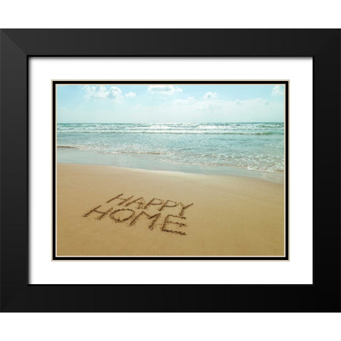 Happy Home written in sand on the beach Black Modern Wood Framed Art Print with Double Matting by Frank, Assaf