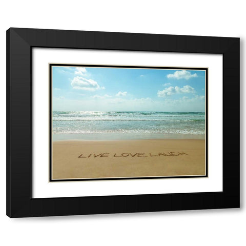 Live Love Laugh written in sand - Beach writing Black Modern Wood Framed Art Print with Double Matting by Frank, Assaf