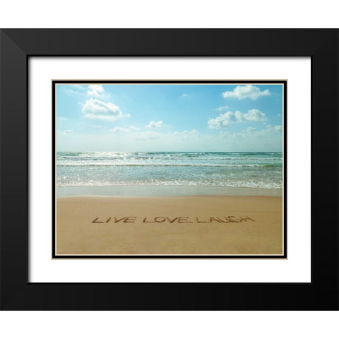 Live Love Laugh written in sand - Beach writing Black Modern Wood Framed Art Print with Double Matting by Frank, Assaf