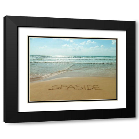 Word Seaside written in sand on the beach Black Modern Wood Framed Art Print with Double Matting by Frank, Assaf