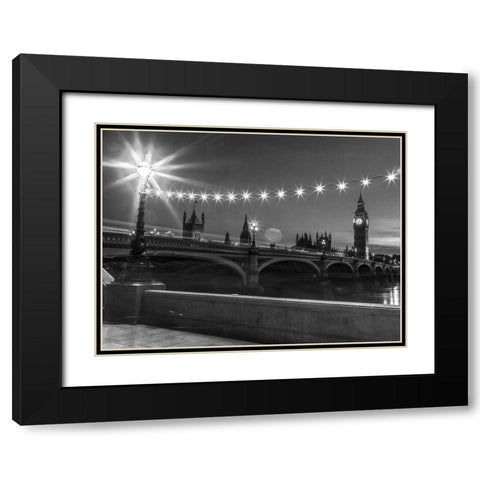 Westminster bridge and Big Ben from Thames promenade, London, UK Black Modern Wood Framed Art Print with Double Matting by Frank, Assaf