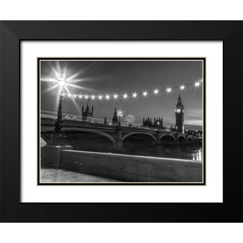 Westminster bridge and Big Ben from Thames promenade, London, UK Black Modern Wood Framed Art Print with Double Matting by Frank, Assaf