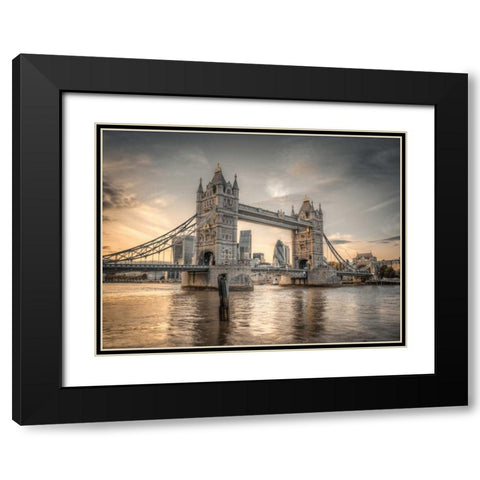 Famous Tower Bridge over River Thames, London, UK, FTBR-1827 Black Modern Wood Framed Art Print with Double Matting by Frank, Assaf