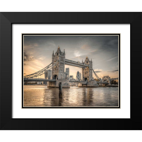 Famous Tower Bridge over River Thames, London, UK, FTBR-1827 Black Modern Wood Framed Art Print with Double Matting by Frank, Assaf