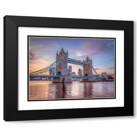 Famous Tower Bridge over River Thames, London, UK Black Modern Wood Framed Art Print with Double Matting by Frank, Assaf