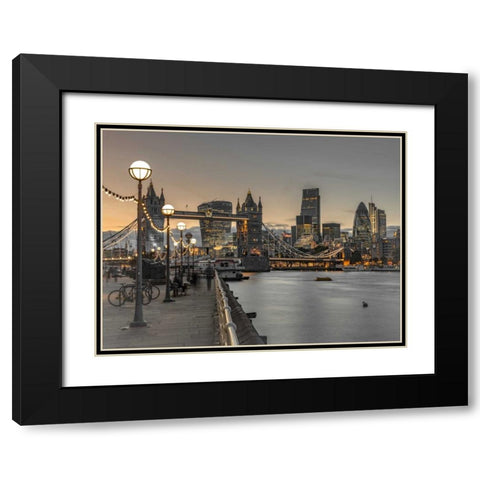 London Riverside Promenade with Tower bridge Black Modern Wood Framed Art Print with Double Matting by Frank, Assaf