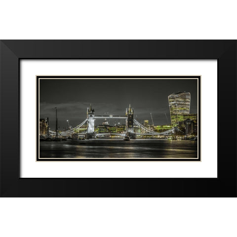 Famous Tower Bridge over River Thames, London, UK, FTBR-1908 Black Modern Wood Framed Art Print with Double Matting by Frank, Assaf