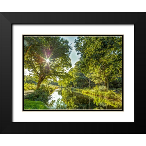 Basingstoke canal in countryside, UK Black Modern Wood Framed Art Print with Double Matting by Frank, Assaf