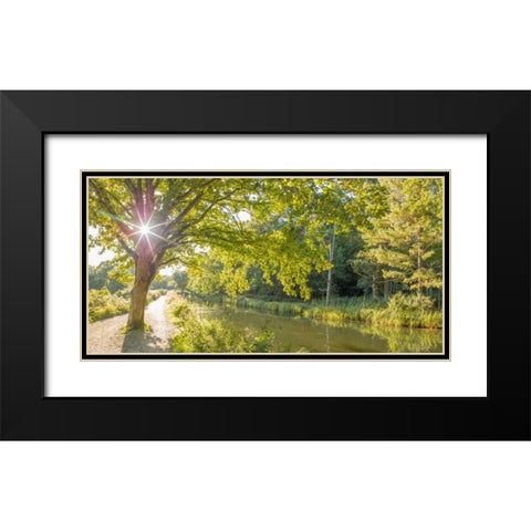 Basingstoke canal in countryside, UK Black Modern Wood Framed Art Print with Double Matting by Frank, Assaf