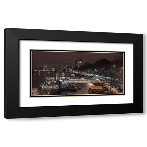 Evening view of London city, FTBR-1831 Black Modern Wood Framed Art Print with Double Matting by Frank, Assaf