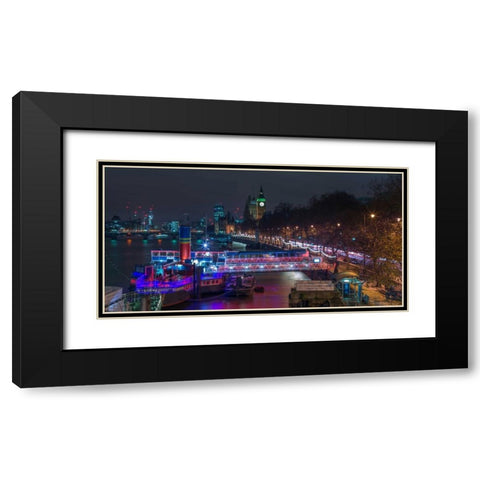 Evening view of London city Black Modern Wood Framed Art Print with Double Matting by Frank, Assaf