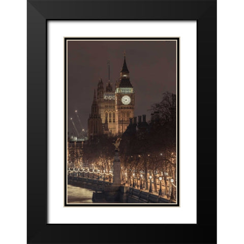 Evening view of Big Ben, London, UK, FTBR-1832 Black Modern Wood Framed Art Print with Double Matting by Frank, Assaf