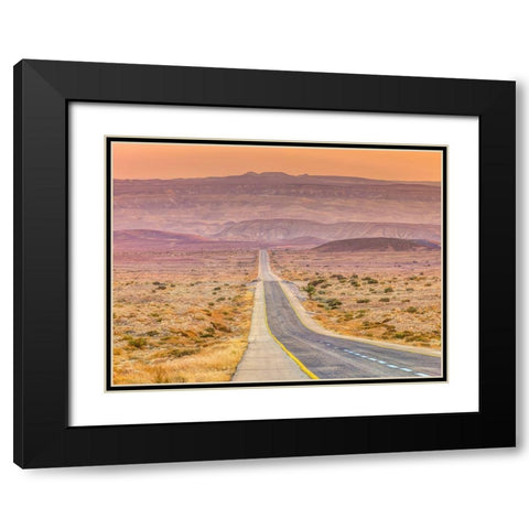 Highway through desert Black Modern Wood Framed Art Print with Double Matting by Frank, Assaf