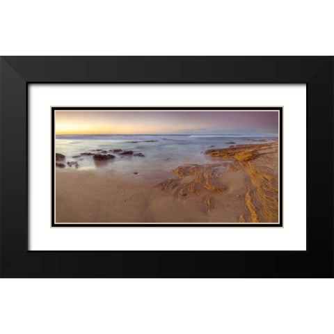Sunset on rocky beach with colorful sky Black Modern Wood Framed Art Print with Double Matting by Frank, Assaf