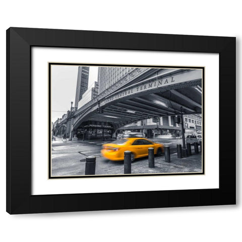 Cab on New York city street Black Modern Wood Framed Art Print with Double Matting by Frank, Assaf