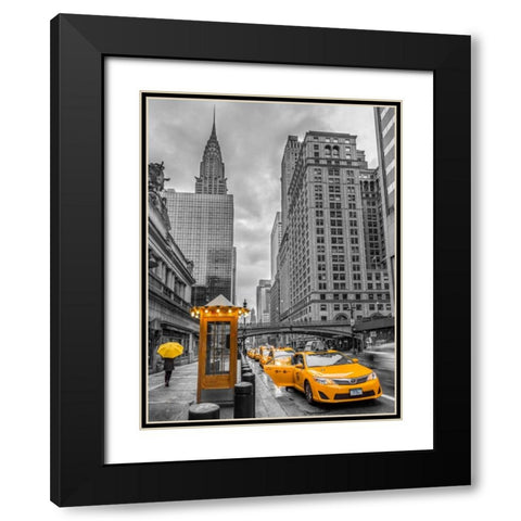 Cab on New York city street, FTBR-1840 Black Modern Wood Framed Art Print with Double Matting by Frank, Assaf