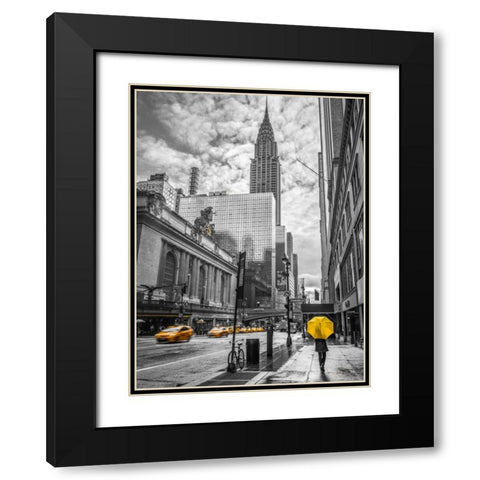 New York city scape with Chrysler Building, FTBR-1841 Black Modern Wood Framed Art Print with Double Matting by Frank, Assaf