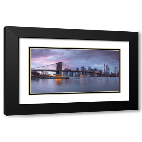 Brooklyn Bridge over East river, New York Black Modern Wood Framed Art Print with Double Matting by Frank, Assaf
