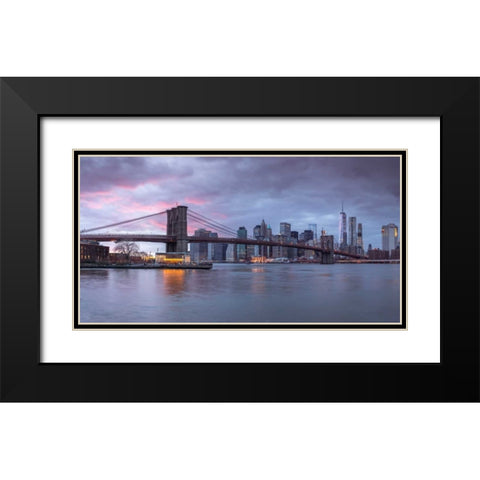 Brooklyn Bridge over East river, New York Black Modern Wood Framed Art Print with Double Matting by Frank, Assaf