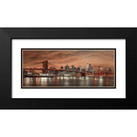 Brooklyn Bridge and Manhattan Black Modern Wood Framed Art Print with Double Matting by Frank, Assaf