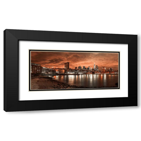 Brooklyn Bridge and Manhattan skyline, New York Black Modern Wood Framed Art Print with Double Matting by Frank, Assaf