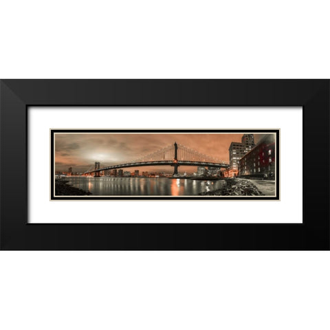 Manhattan bridge and New York city skyline Black Modern Wood Framed Art Print with Double Matting by Frank, Assaf