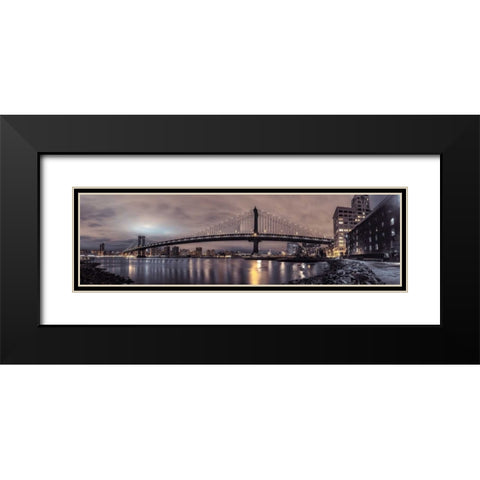 Manhattan bridge and New York city skyline Black Modern Wood Framed Art Print with Double Matting by Frank, Assaf
