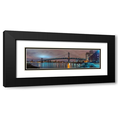 Manhattan bridge and New York city skyline Black Modern Wood Framed Art Print with Double Matting by Frank, Assaf
