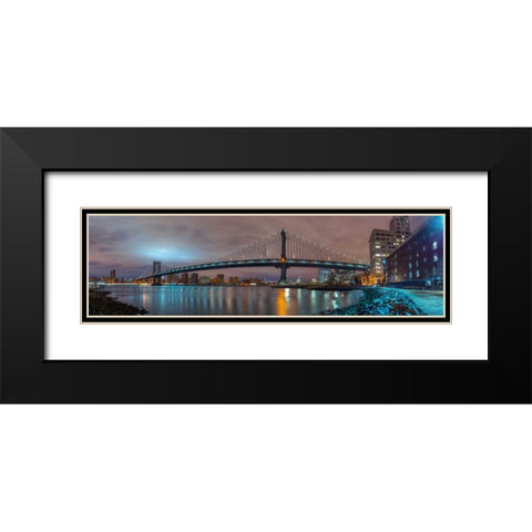 Manhattan bridge and New York city skyline Black Modern Wood Framed Art Print with Double Matting by Frank, Assaf
