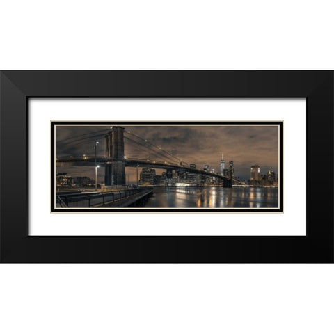 Brooklyn bridge over East river, New York Black Modern Wood Framed Art Print with Double Matting by Frank, Assaf