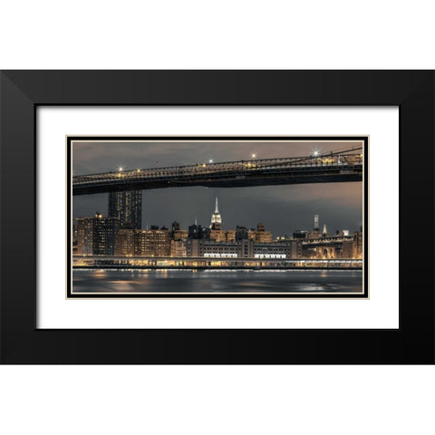 Evening view of Lower Manhattan skyline, New York Black Modern Wood Framed Art Print with Double Matting by Frank, Assaf