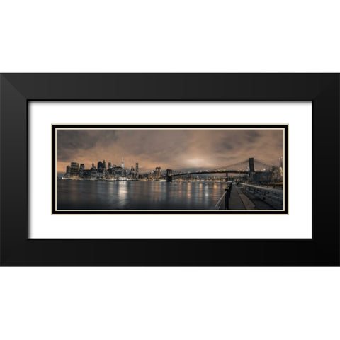 Lower Manhattan skyline in evening, New York Black Modern Wood Framed Art Print with Double Matting by Frank, Assaf