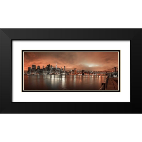 Lower Manhattan skyline in evening, New York Black Modern Wood Framed Art Print with Double Matting by Frank, Assaf