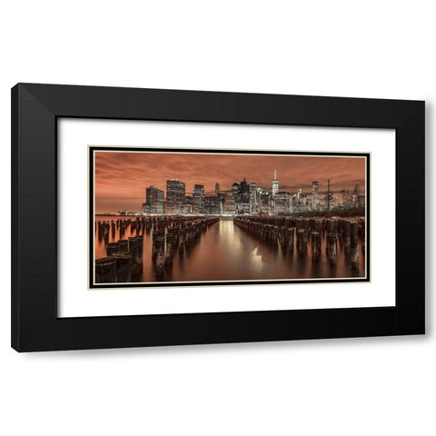 Manhattan skyline with groynes Black Modern Wood Framed Art Print with Double Matting by Frank, Assaf
