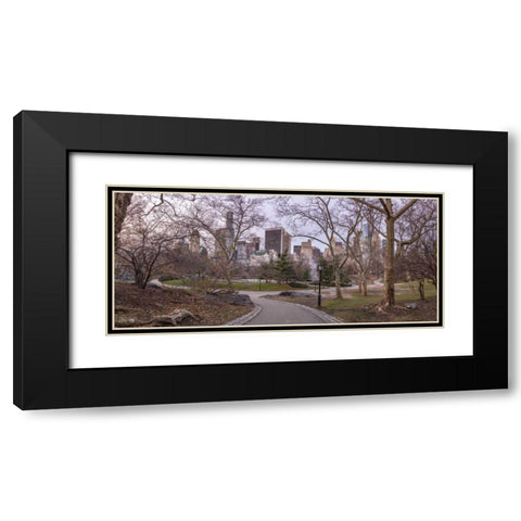 Pathway through Central park, New York Black Modern Wood Framed Art Print with Double Matting by Frank, Assaf