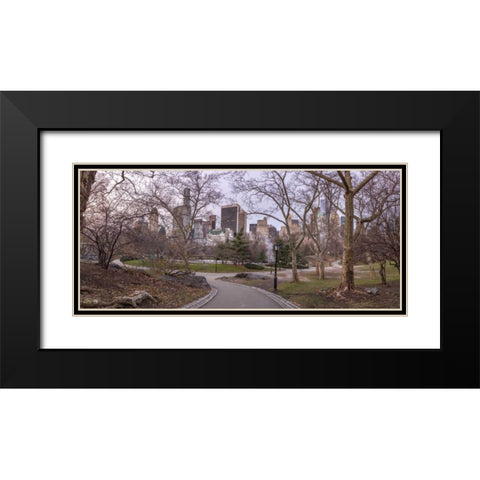 Pathway through Central park, New York Black Modern Wood Framed Art Print with Double Matting by Frank, Assaf