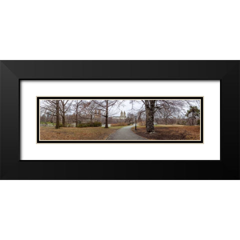 Pathway through Central park, New York Black Modern Wood Framed Art Print with Double Matting by Frank, Assaf