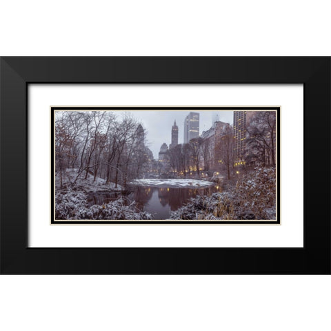 Central park with Manhattan skyline, New York Black Modern Wood Framed Art Print with Double Matting by Frank, Assaf