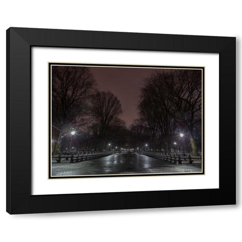 Central park at night, New York Black Modern Wood Framed Art Print with Double Matting by Frank, Assaf