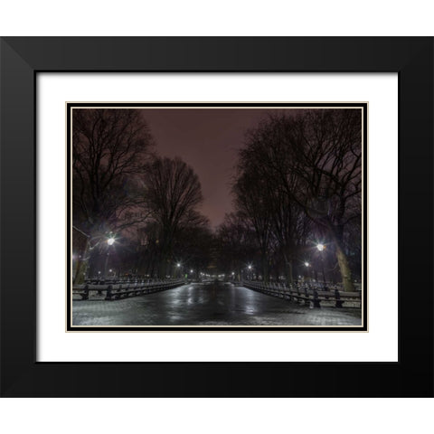 Central park at night, New York Black Modern Wood Framed Art Print with Double Matting by Frank, Assaf