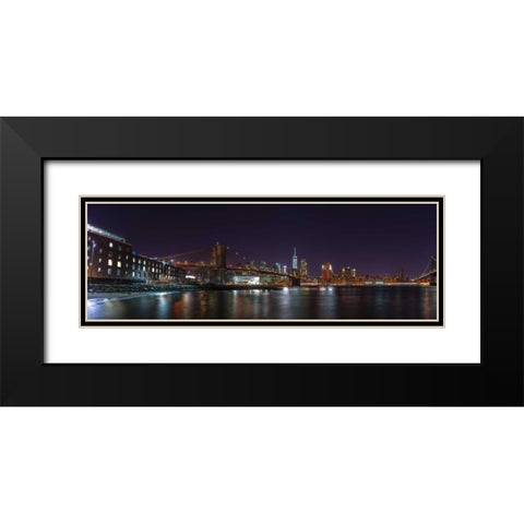 Brooklyn bridge and Lower Manhattan skyline, New York Black Modern Wood Framed Art Print with Double Matting by Frank, Assaf