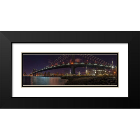 Manhattan bridge and Lower Manhattan skyline, New York Black Modern Wood Framed Art Print with Double Matting by Frank, Assaf